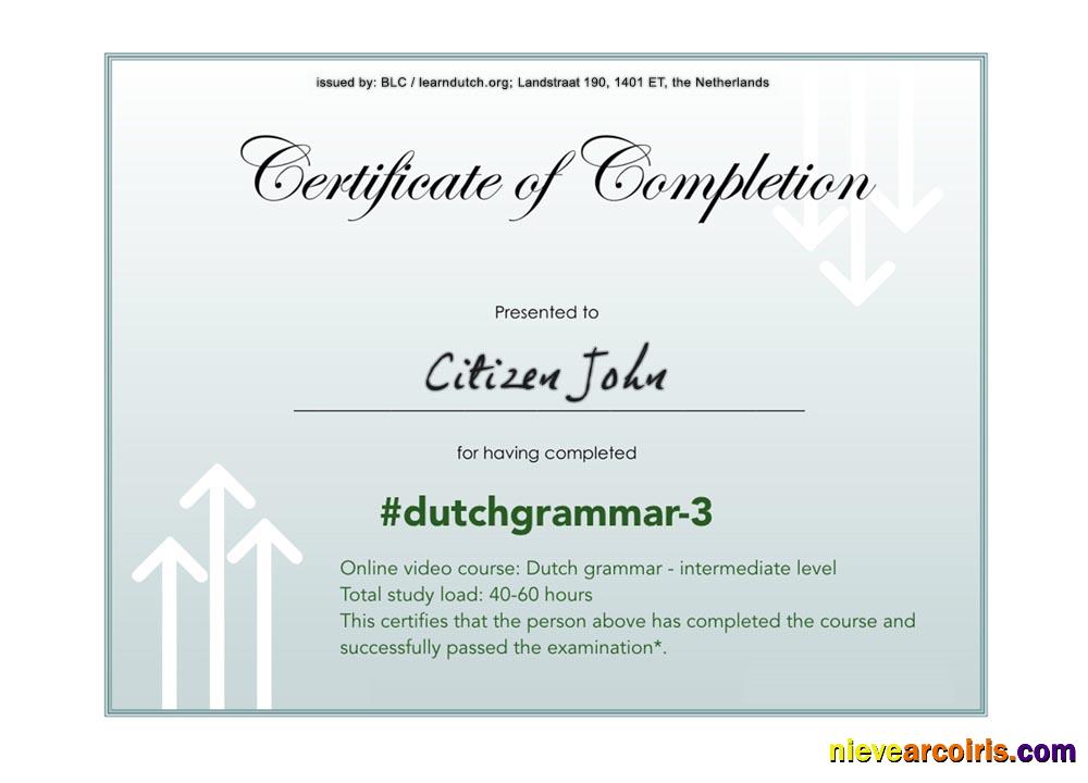 Language grammar Certificate of Completion